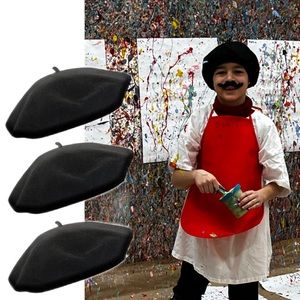 NEW - 8 Premium Felt Black Beret Party Hats